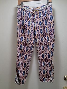 Pilcro Navy and Blush Printed Drawstring Pants